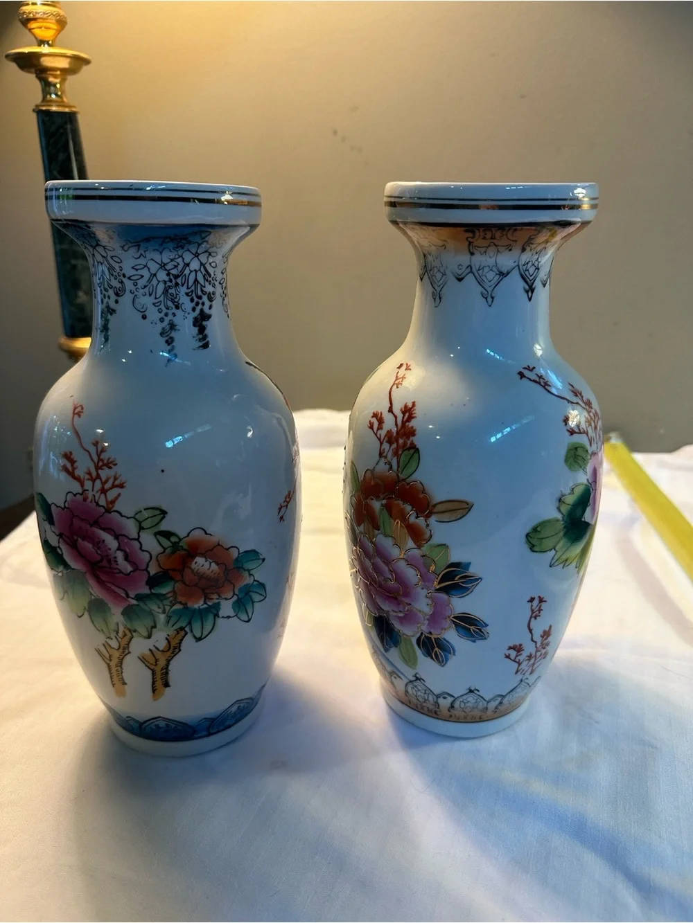 Decorative Chin Porcelain Floral & Bird Vases in White and Multicolor - Set of 2